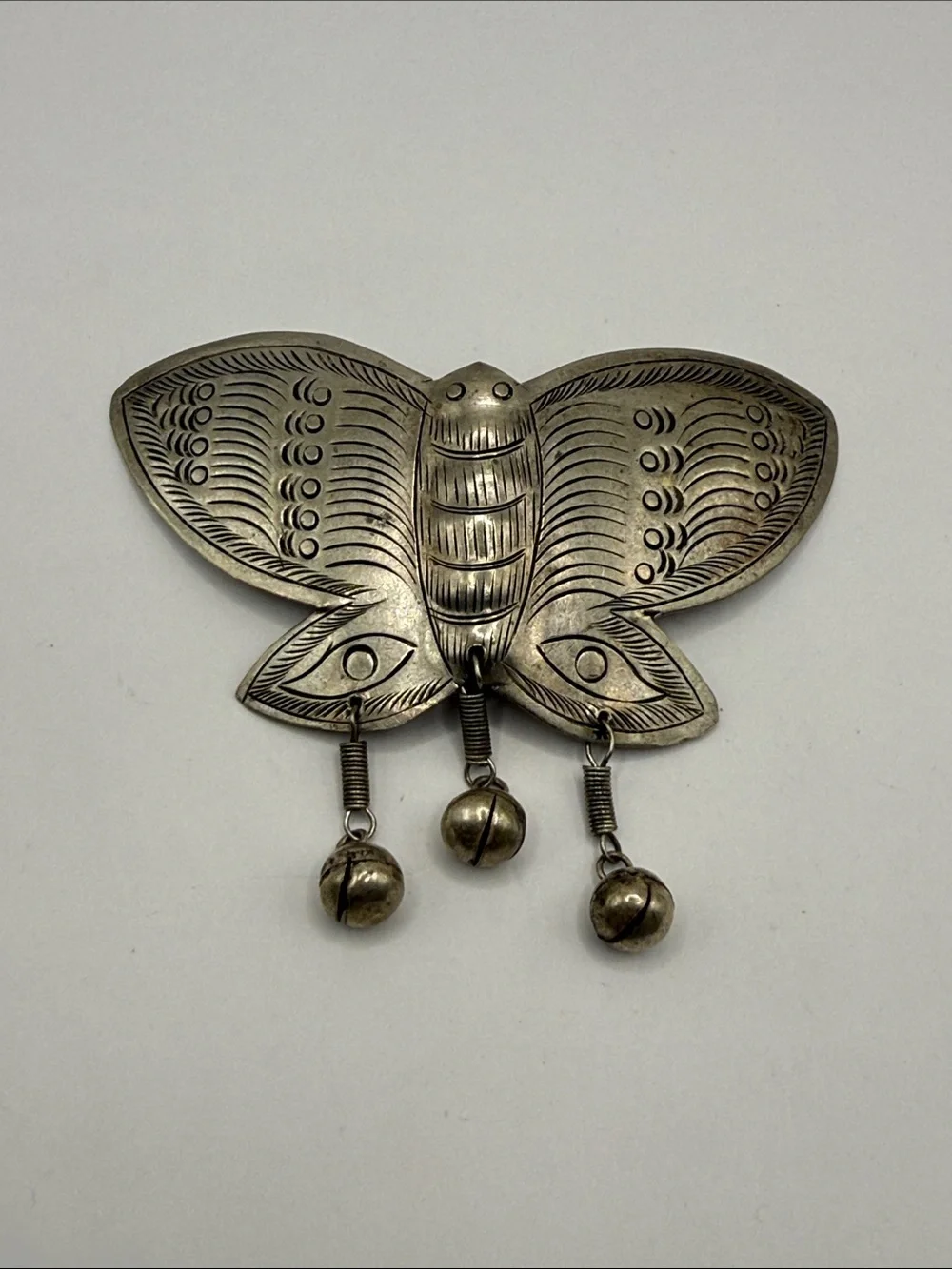 Vintage Alpaca Mexico Silver Tone Butterfly Beaded Statement Brooch Pin
